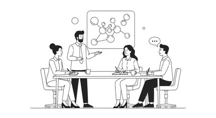 Business Meeting with Molecule Presentation and Team Taking Notes