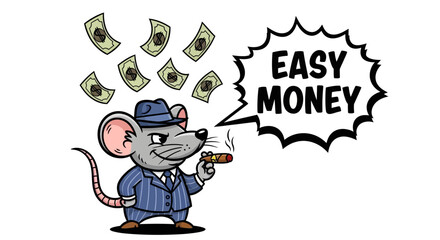 Cartoon Mafia Mouse in Pinstripe Suit Smoking Cigar with Money