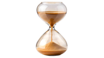 Hourglass with sand running through the bulb isolated on transparent background, symbolizing time, deadlines, and the fleeting nature of life