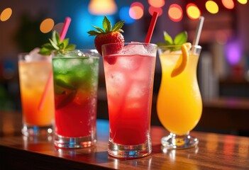 Vibrant Mocktail Showcase Unique Glassware Refreshing Colors Party Recipe Delightful Presentation