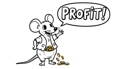 Cartoon Mouse with Profit Speech Bubble and Coins