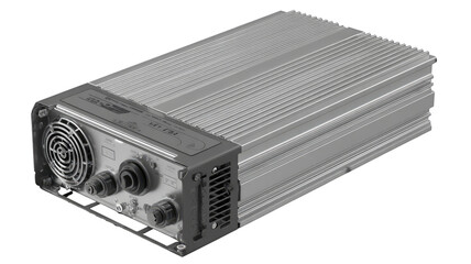 Gray rectangular power inverter.  Features ventilation slots