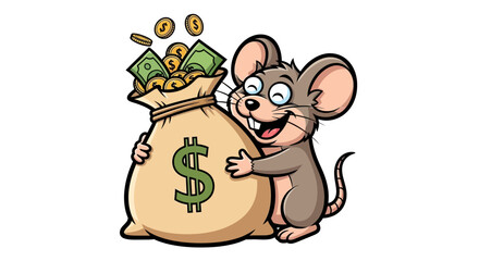 Happy Mouse Hugging a Bag of Money