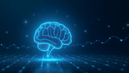 Fototapeta premium Glowing blue digital brain illuminating futuristic technology and artificial intelligence concepts