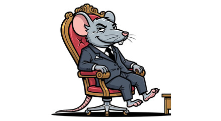 Smug Rat in Suit Sitting on Ornate Chair