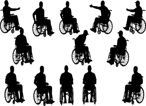 Various men silhouette in a wheelchair in vector format
