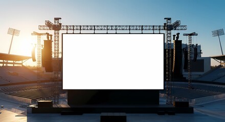 Large blank LED screen at sunset in a stadium, ready for advertisement or event.