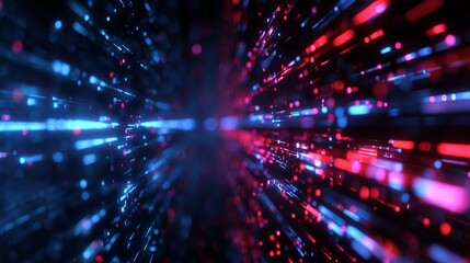 Dynamic digital data streams flow through a futuristic neon tunnel, evoking speed, connectivity, and technological innovation.