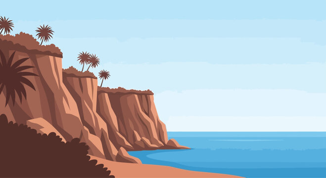 Coastal cliffs with palm trees and ocean view.