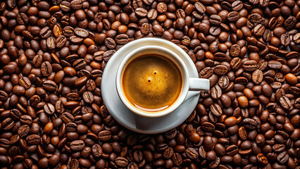 Fototapeta premium Freshly Brewed Espresso in a Small Cup with Coffee Beans