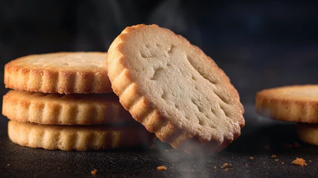 Aberffraw biscuits shortbread on dark background with smoke
