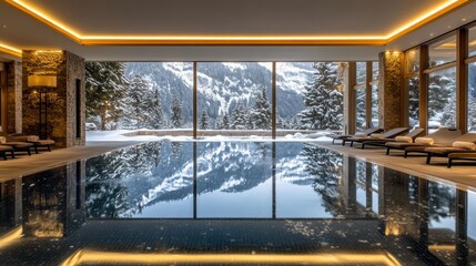 Fototapeta premium Indoor pool with mountain views