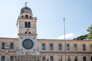Torre dell'Orologio historical astronomical clock tower at the University of Padua by the piazza dei signori square