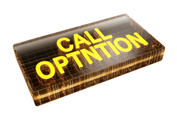 Amber-colored, translucent rectangular button with the words "CALL OPTION" in bold yellow letters.  The button appears 3D and has a grid-like pattern on its surface