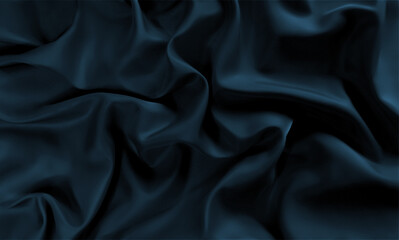 Dark soft ocean teal imperial sapphire aegean blue silk satin fabric material. Luxury elegant background. Wave line crumpled swirl. Abstract brilliant smooth rich royal velvet wallpaper. Fashion.