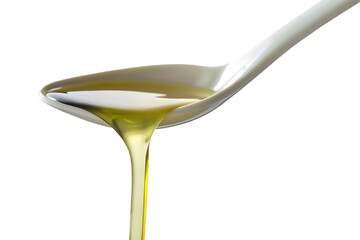 White spoon pouring golden cooking oil isolated on a transparent background liquid 1