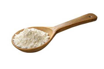Wooden spoon with white powder isolated on transparent isolated on a transparent background