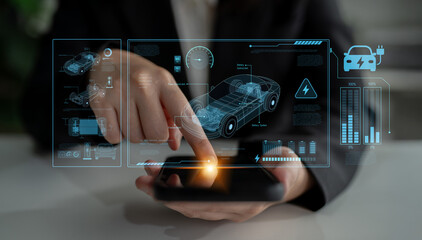 Technical layout of electric vehicle showing battery system, power control, traction motor,...