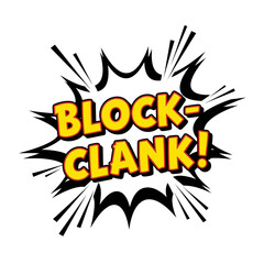 Block-Clank! Comic Book Style Speech Bubble with Onomatopoeia