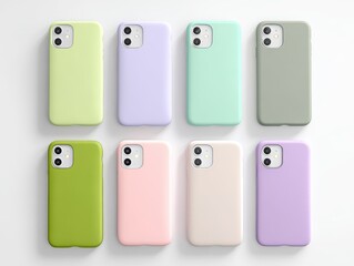 Pastel Colored Smartphones and Cases on White Background