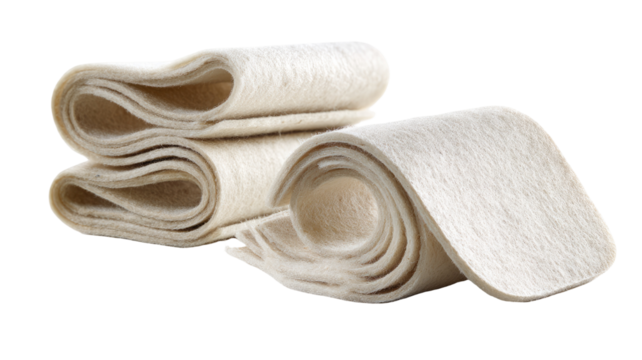 Rolled white felt strips, studio shot, crafting background, DIY project