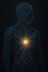 A profile view of a human figure made of DNA, symbolizing genetic essence.