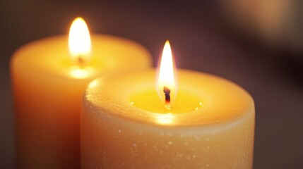 Warm glow of two lit candles creating a serene ambiance