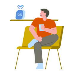 Fototapeta premium Man talking with AI speaker