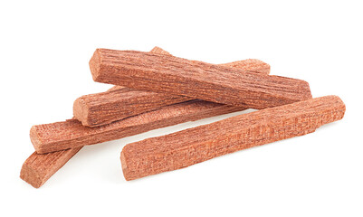 Chandan - group of sandalwood sticks isolated on a white background. Sandalwood incense. Perfumes.