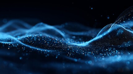 Dynamic abstract digital waves with glowing particles and bokeh, representing data flow, technology, and futuristic concepts in a dark, sophisticated setting.
