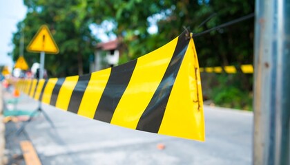 A Vibrant Barrier: Black and Yellow Safety Barricade on Roadside Construction