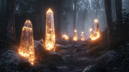 Mystical blue crystals sparkling in woodland high resolution picture