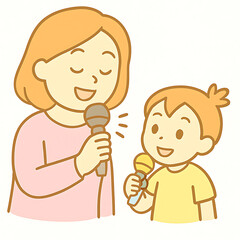 Singing happy songs mother and child in harmony together at home