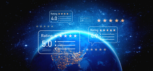 Customer centric review and rating system supports product review, digital rating concept, and customer give good trust by visualizing people choice through stars and feedback content technology Vouch