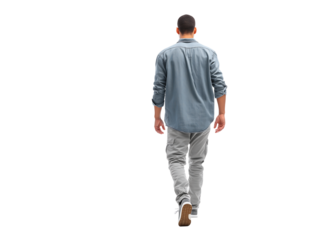 Rear View of a Man Walking, Casual Clothing, Isolated Background