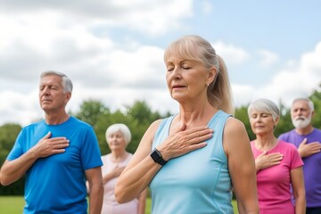 Seniors Practice Mindfulness Meditation Outdoors Together
