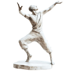 Elegant White Marble Sculpture of a Dancing Figure, Isolated on Black Background