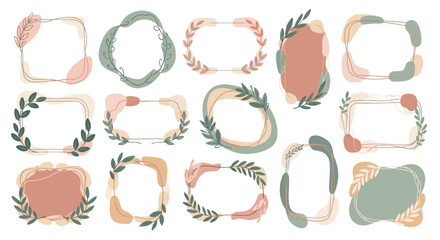 Collection of fifteen decorative frames with leaves and abstract shapes