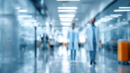 Professional doctors in white coats walk down a modern hospital hallway, conveying health, care, and medical progress with a sense of urgency and hope.