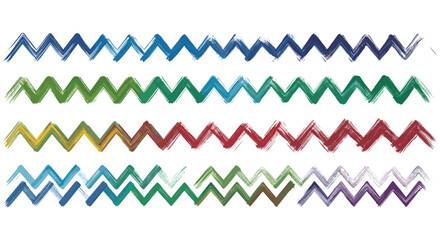 Colorful zigzag brush strokes arranged in horizontal rows on white art