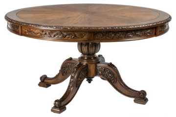 Exquisite Hand-Carved Antique Round Dining Table with Intricate Details