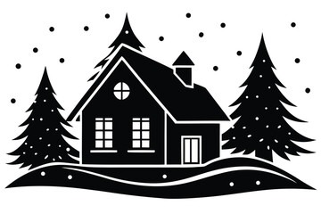 Obraz premium winter village house silhouette vector art