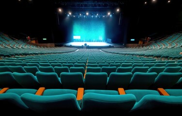 Naklejka premium Metaverse conference hall with low attendance highlights waning interest in digital events