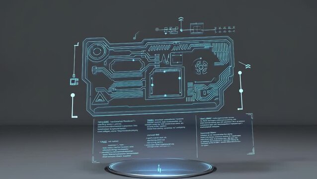Futuristic Holographic Circuit Board Display with Digital Data Interface