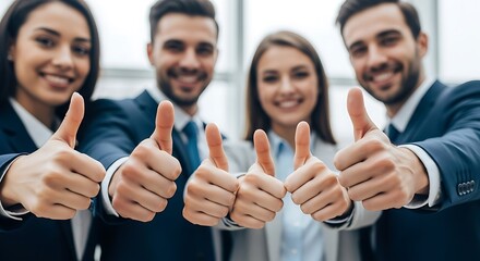 Successful Business Team Celebrates Achievement With Thumbs Up Gestures