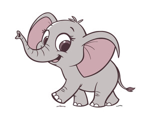 Cute Cartoon Elephant Walking with a Happy Expression Perfect for Childrens Books and Animal Illustrations