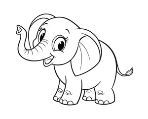 Cute Cartoon Elephant Outline Illustration for Coloring Books and Educational Resources for Children and Graphic Design Projects