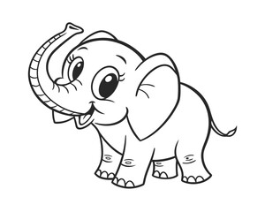 Adorable Baby Elephant Cartoon Illustration with Big Eyes and Raised Trunk Perfect for Childrens Books and Educational Materials