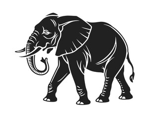 Majestic African Elephant Illustration in Black and White Detailed Vector Graphics for Wildlife Conservation and Endangered Species Awareness