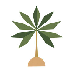 Minimalist Geometric Palm Tree Illustration. Abstract Tropical Graphic with Textured Leaves. Modern Nature Element for Summer, Travel, and Resort Concepts.